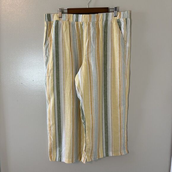 Croft & Barrow NEW Linen Blend Wide Leg Pants Yellow Striped Elastic Waist Sz XL - Picture 1 of 9